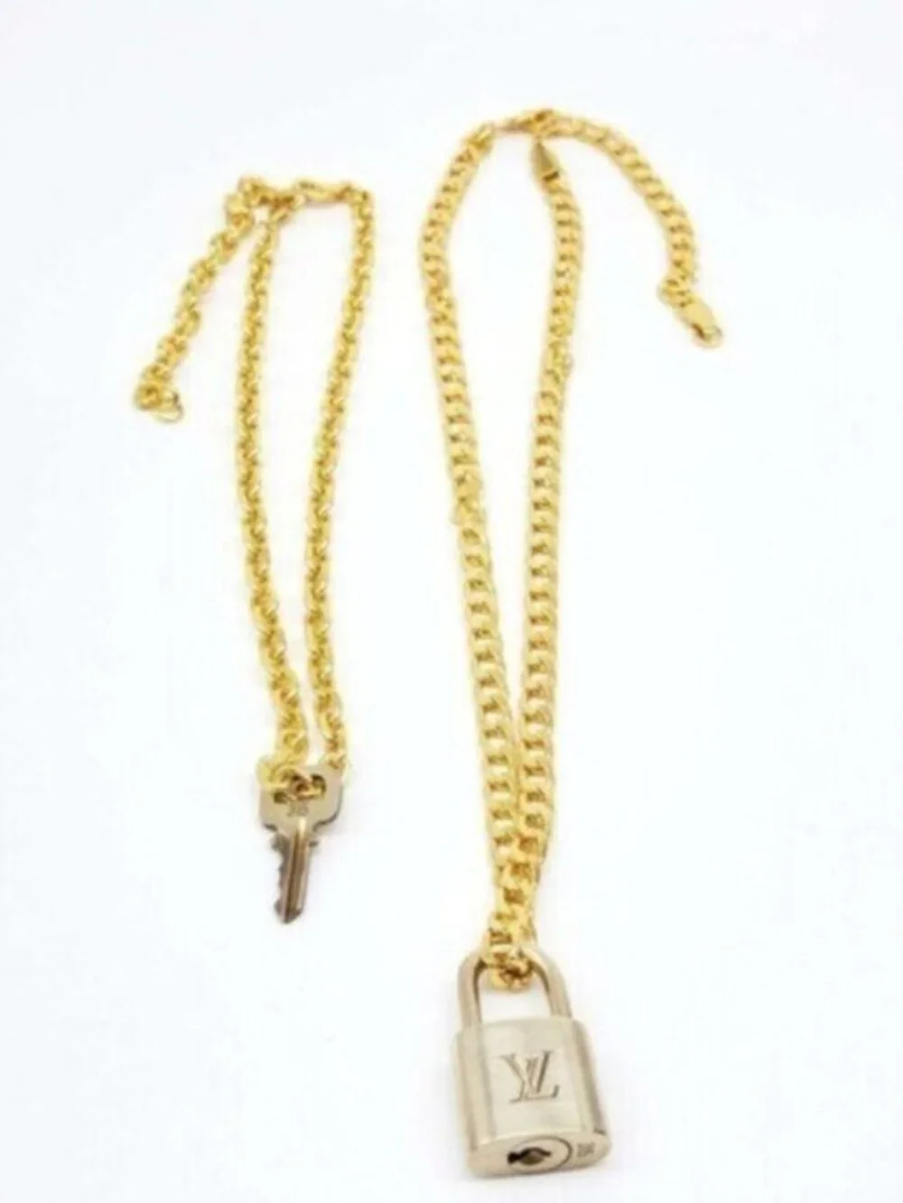 Authentic Louis Vuitton Lock & Key w/ 18k Gold Plated Chain Necklace - Picture 4 of 12